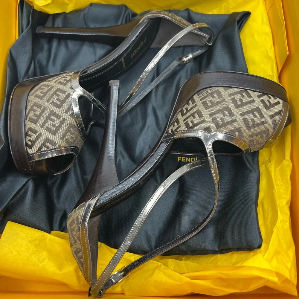 Fendi Brown Monogram Platform Heels